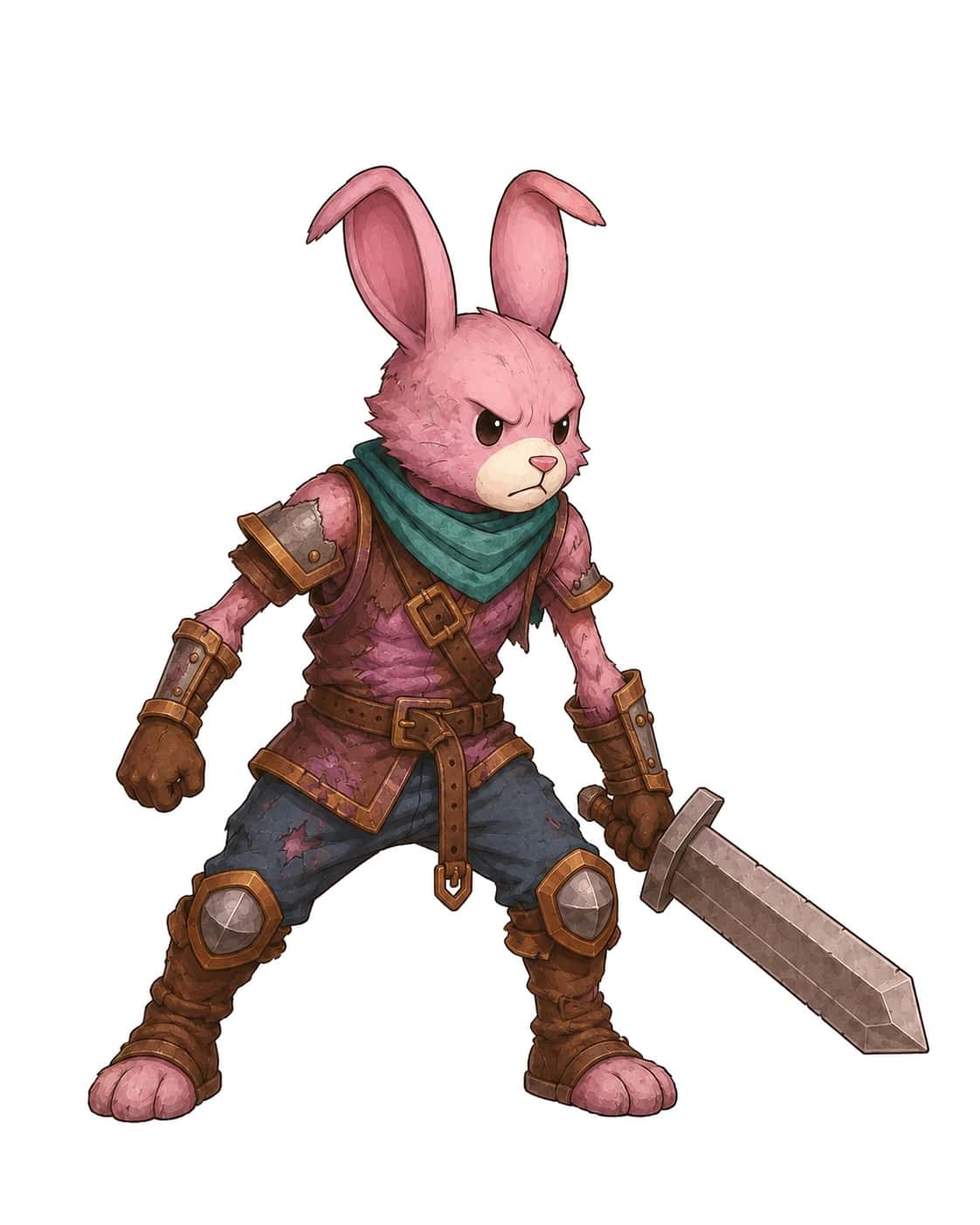 The gaunt, hollowed father: sunken flanks, dull coat, ears drooping slightly, armour hanging loose.