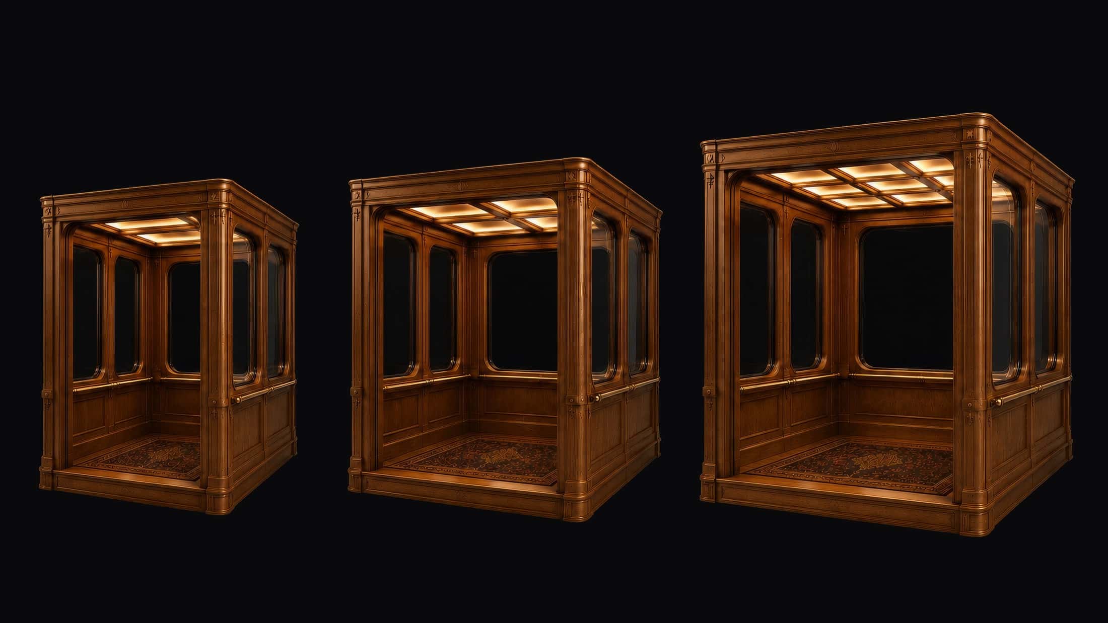The three cabin formats side by side.